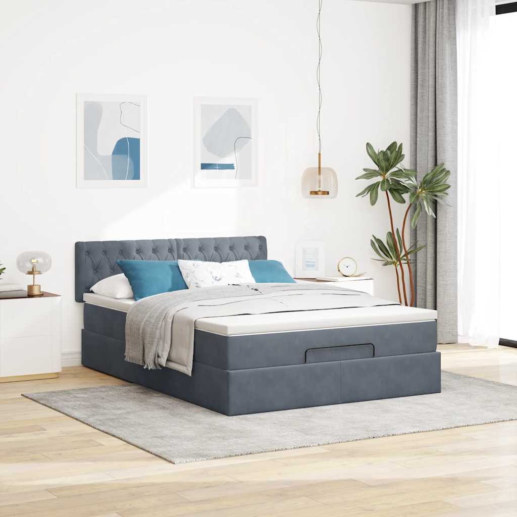 Ottoman bed met matras en LED's 140x190cm fluweel donkergrijs is nu te koop bij PeponiXL, paradijselijk wonen!