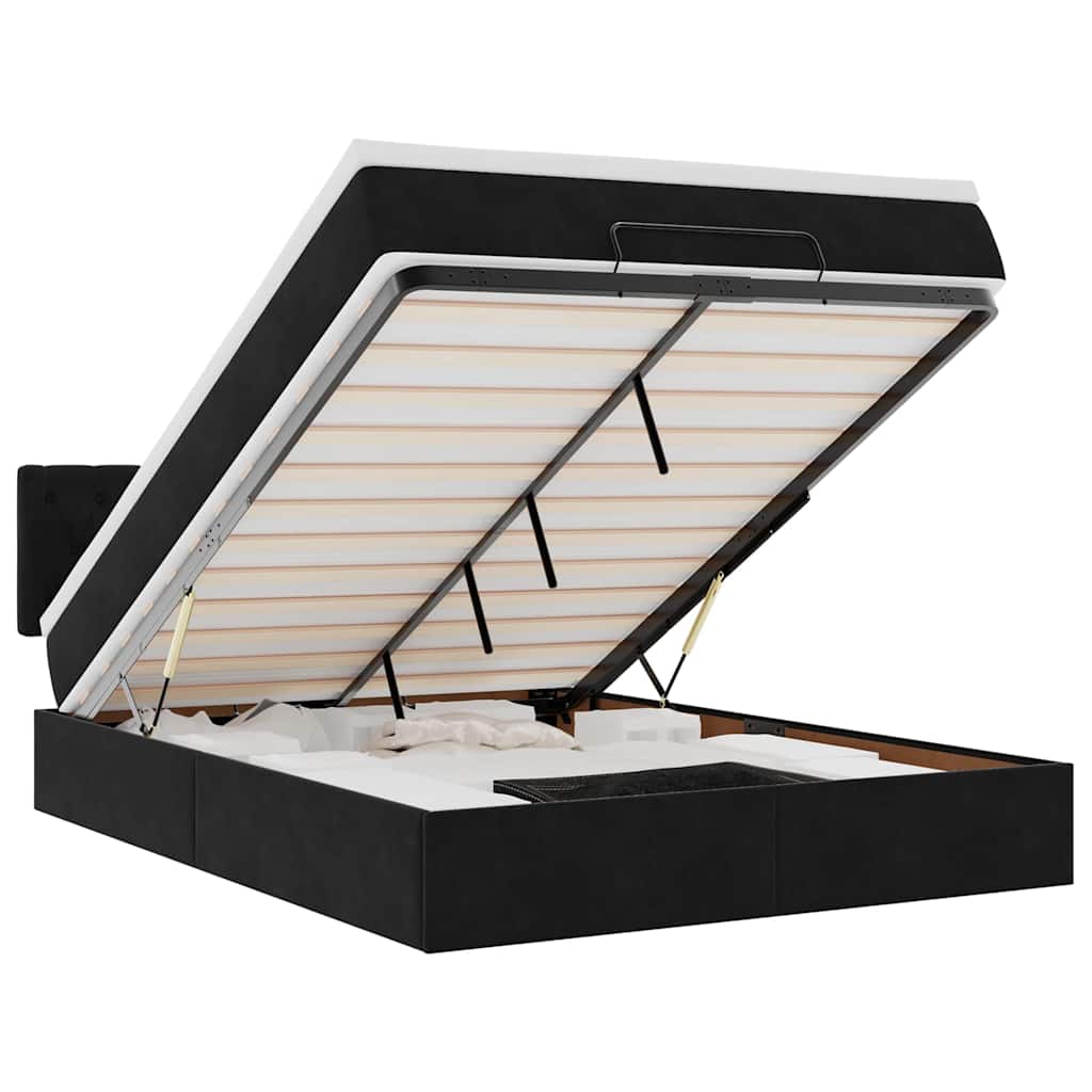 Ottoman bed met matras en LED's 140x190cm fluweel zwart is nu te koop bij PeponiXL, paradijselijk wonen!