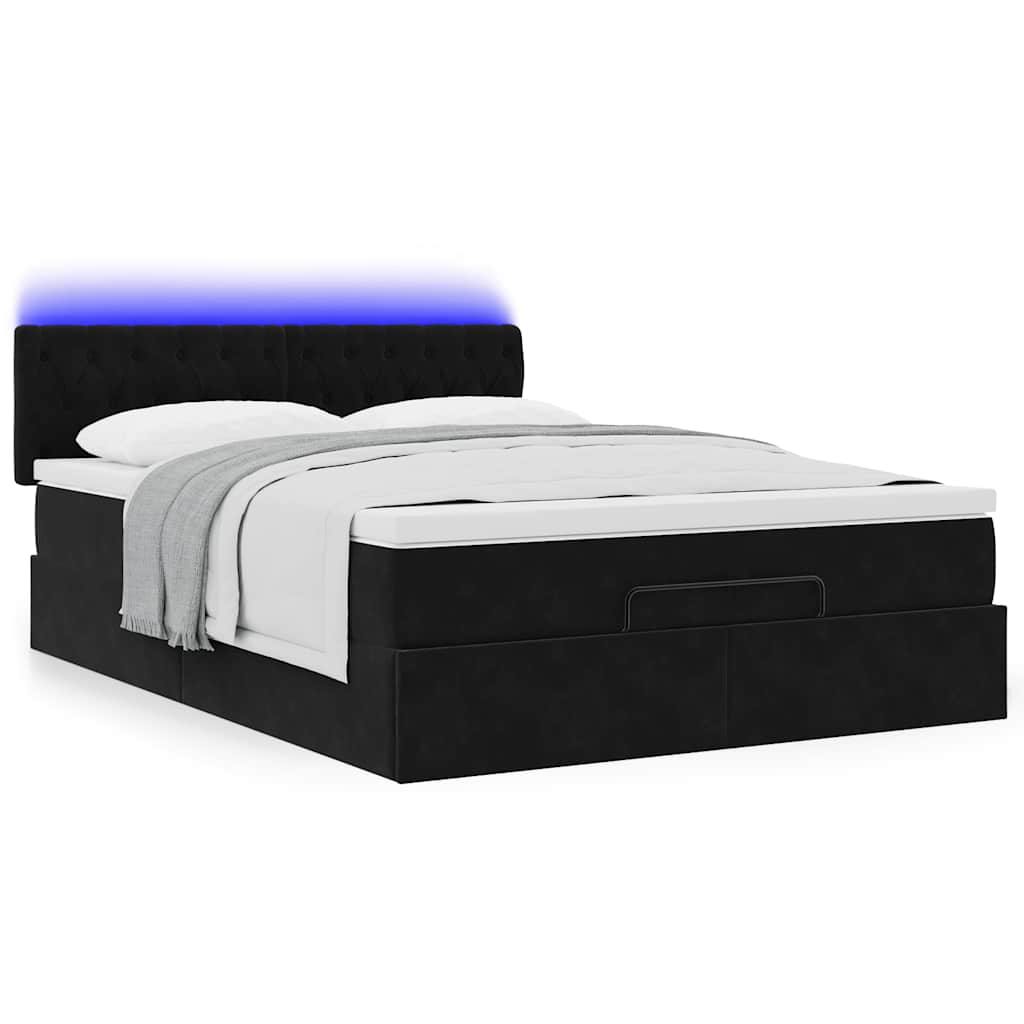 Ottoman bed met matras en LED's 140x190cm fluweel zwart is nu te koop bij PeponiXL, paradijselijk wonen!
