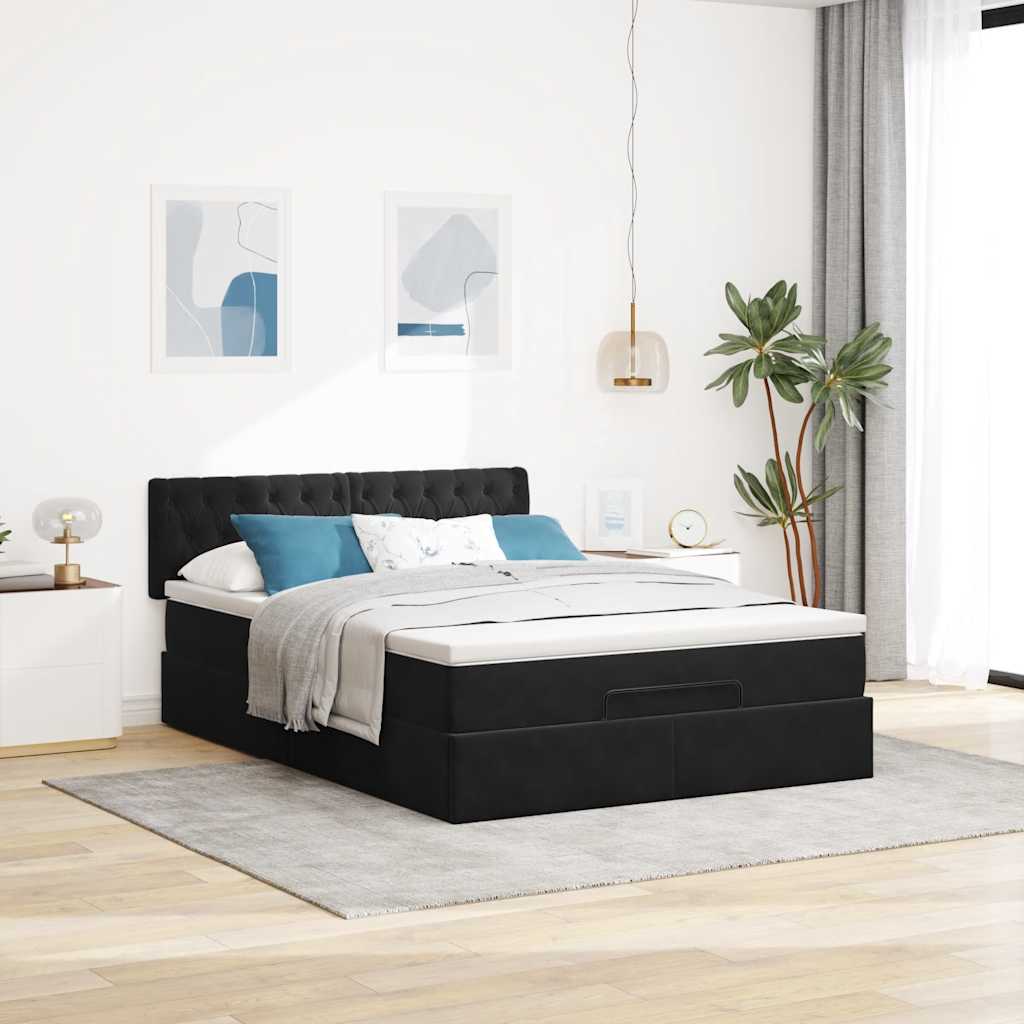 Ottoman bed met matras en LED's 140x190cm fluweel zwart is nu te koop bij PeponiXL, paradijselijk wonen!