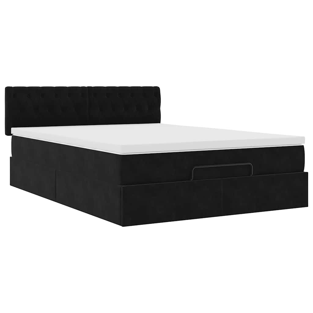 Ottoman bed met matras en LED's 140x190cm fluweel zwart is nu te koop bij PeponiXL, paradijselijk wonen!