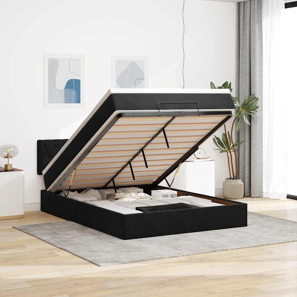 Ottoman bed met matras en LED's 140x190cm fluweel zwart is nu te koop bij PeponiXL, paradijselijk wonen!