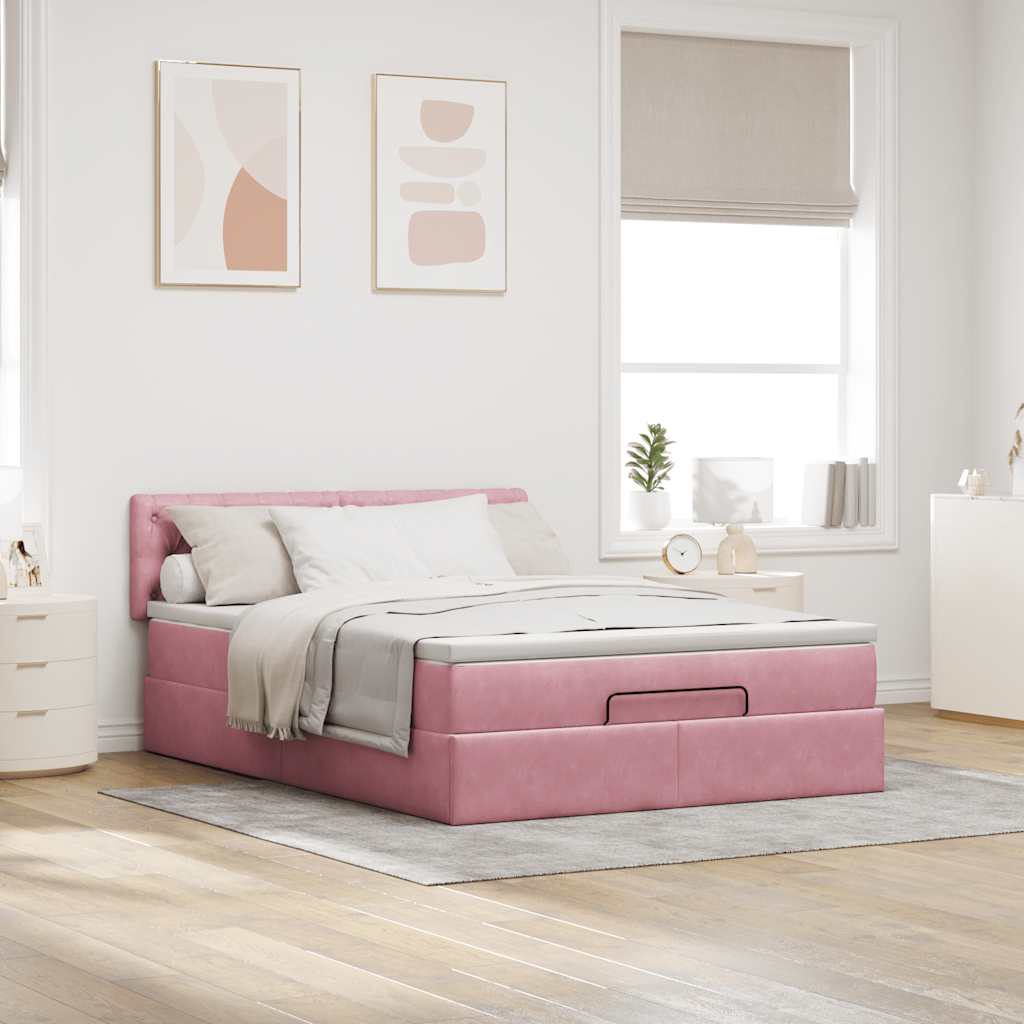 Ottoman bed met matras en LED's 140x190cm fluweel roze is nu te koop bij PeponiXL, paradijselijk wonen!
