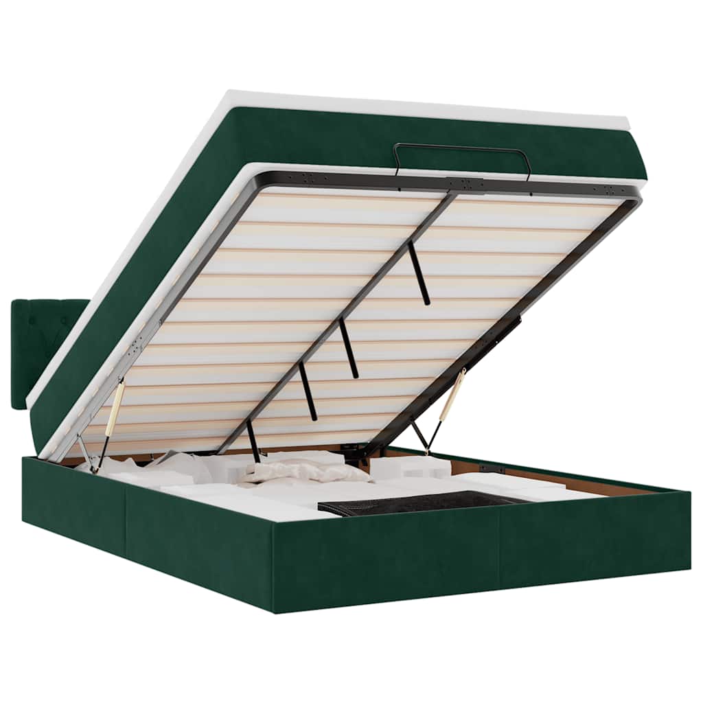 Ottoman bed met matras en LED's 140x200cm fluweel donkergroen