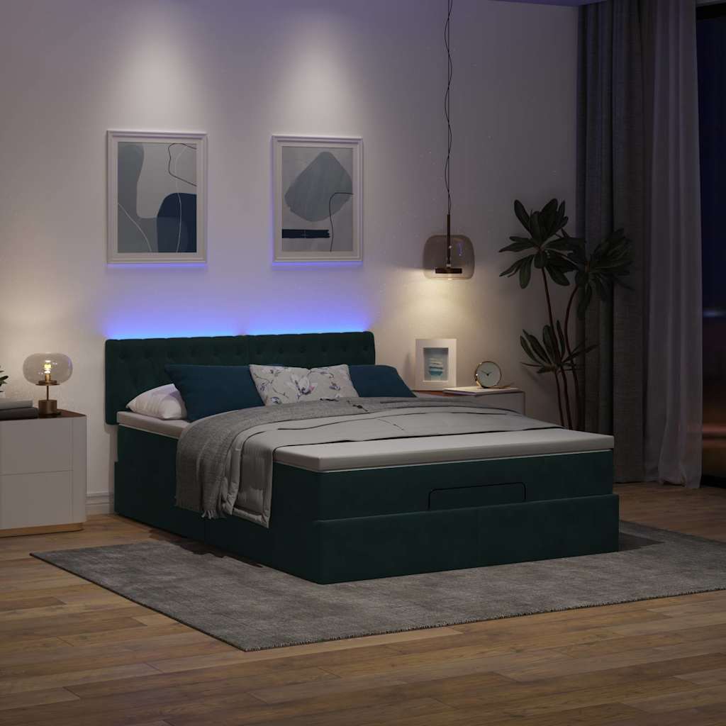 Ottoman bed met matras en LED's 140x200cm fluweel donkergroen