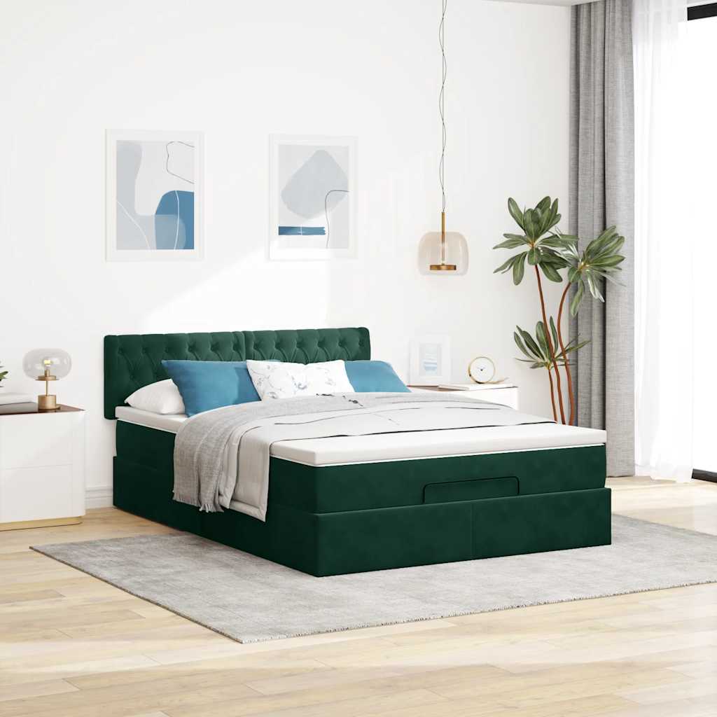 Ottoman bed met matras en LED's 140x200cm fluweel donkergroen