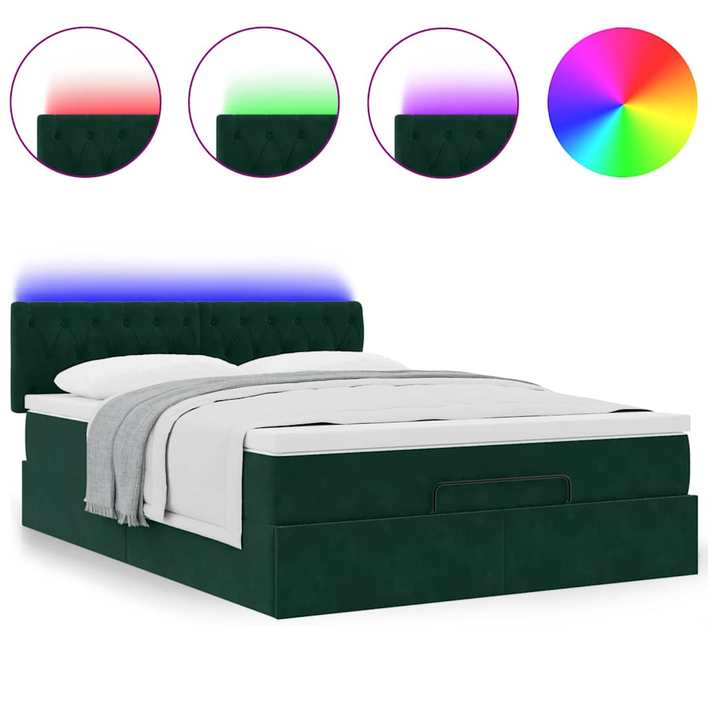 Ottoman bed met matras en LED's 140x200cm fluweel donkergroen