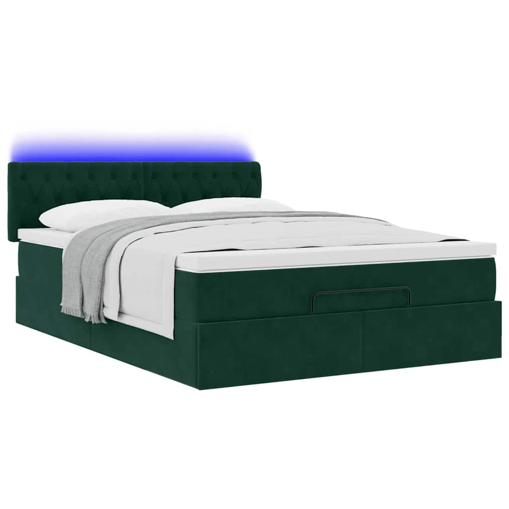 Ottoman bed met matras en LED's 140x200cm fluweel donkergroen