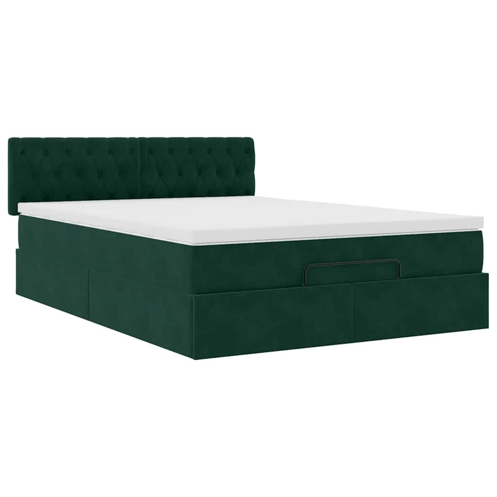 Ottoman bed met matras en LED's 140x200cm fluweel donkergroen