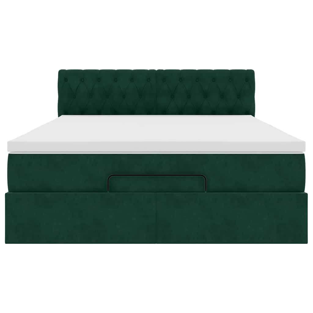 Ottoman bed met matras en LED's 140x200cm fluweel donkergroen