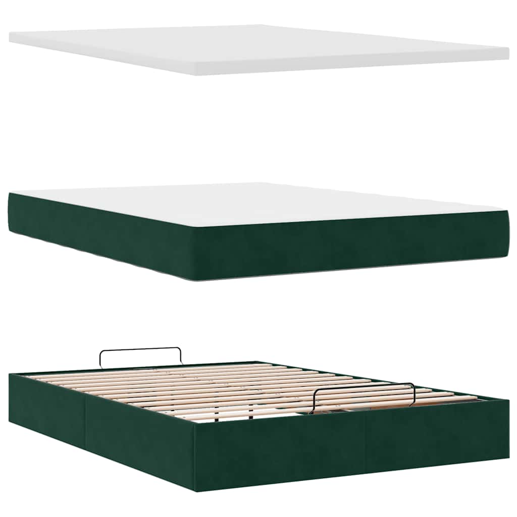 Ottoman bed met matras en LED's 140x200cm fluweel donkergroen