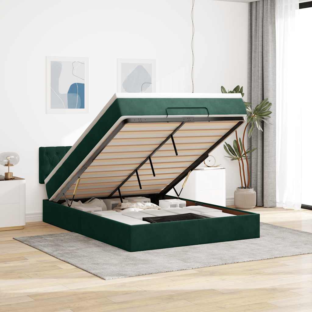Ottoman bed met matras en LED's 140x200cm fluweel donkergroen