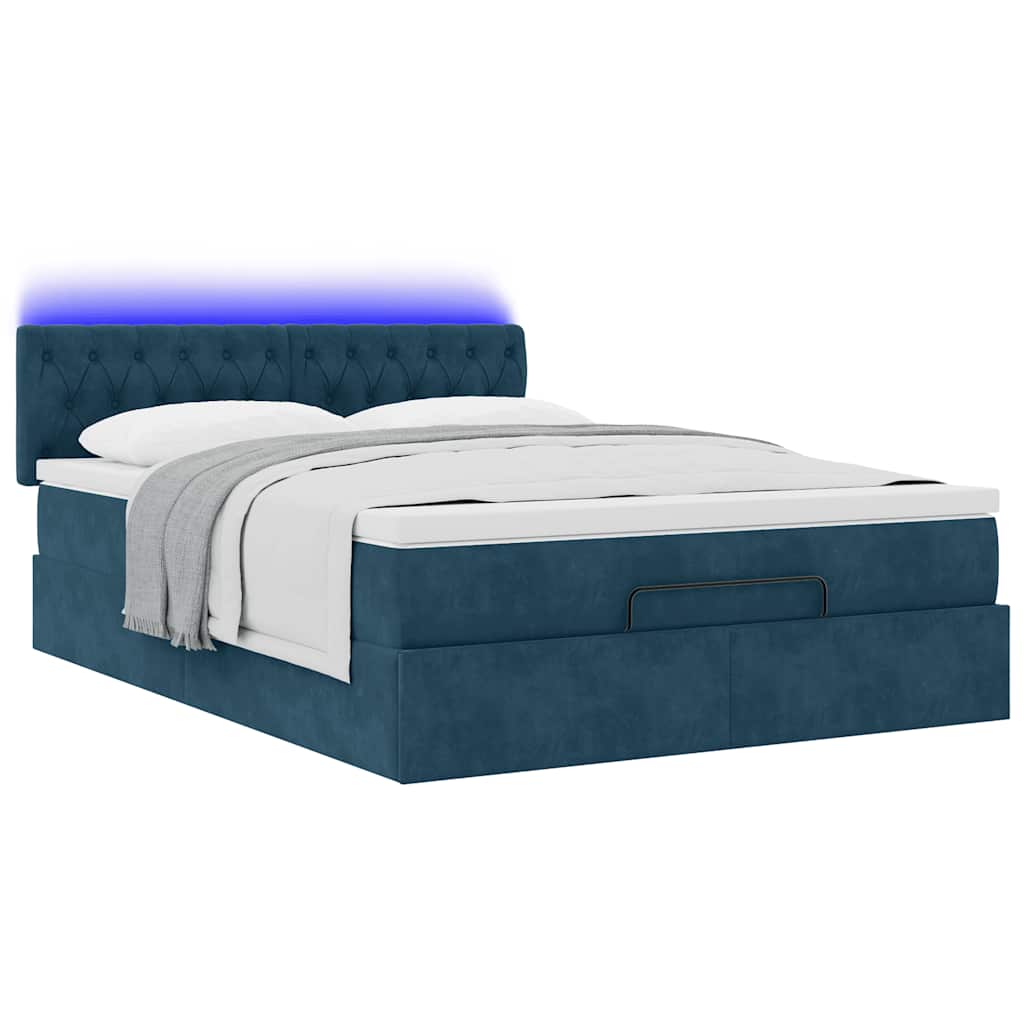 Ottoman bed met matras en LED's 140x200cm fluweel donkerblauw