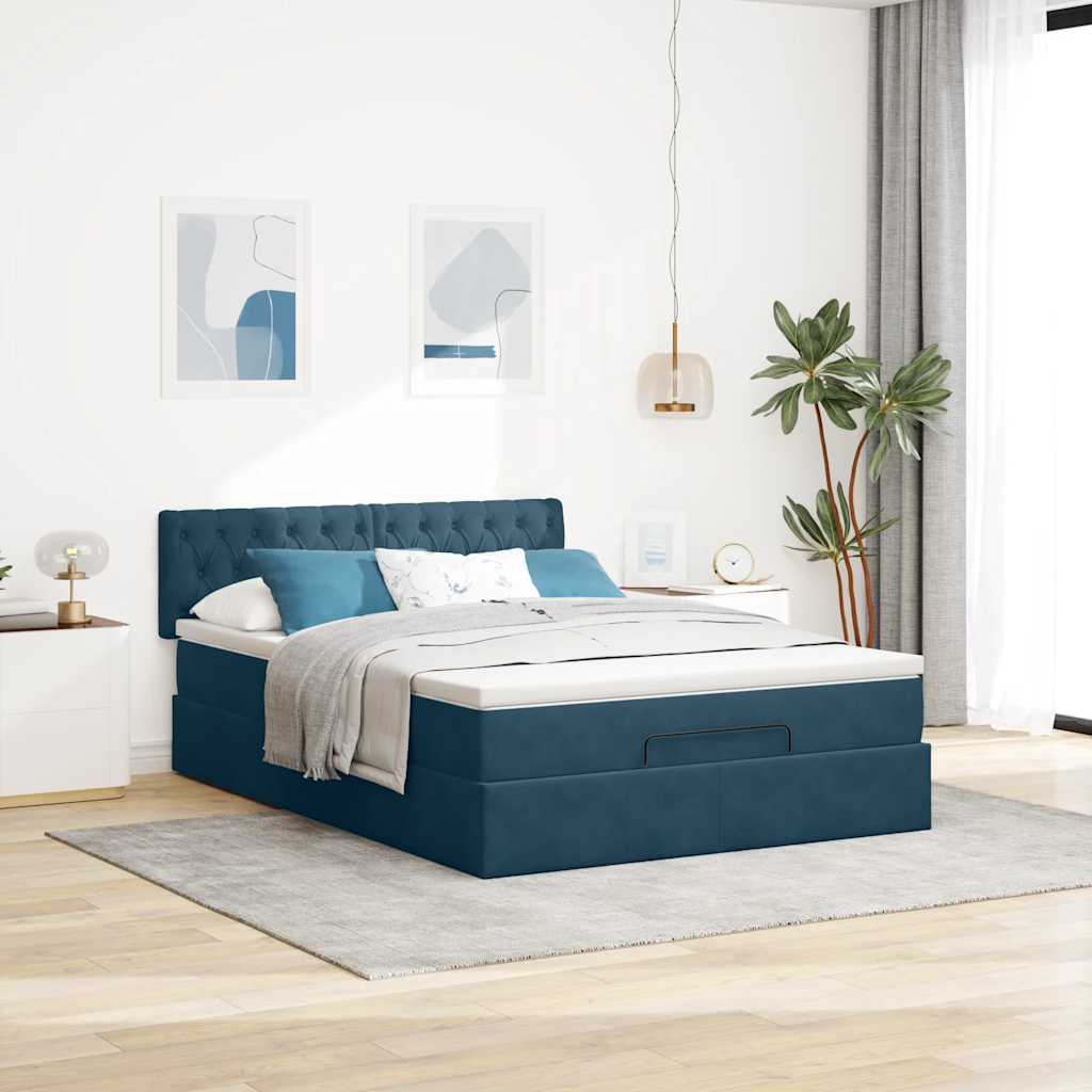Ottoman bed met matras en LED's 140x200cm fluweel donkerblauw