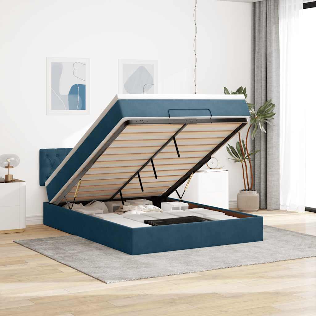 Ottoman bed met matras en LED's 140x200cm fluweel donkerblauw