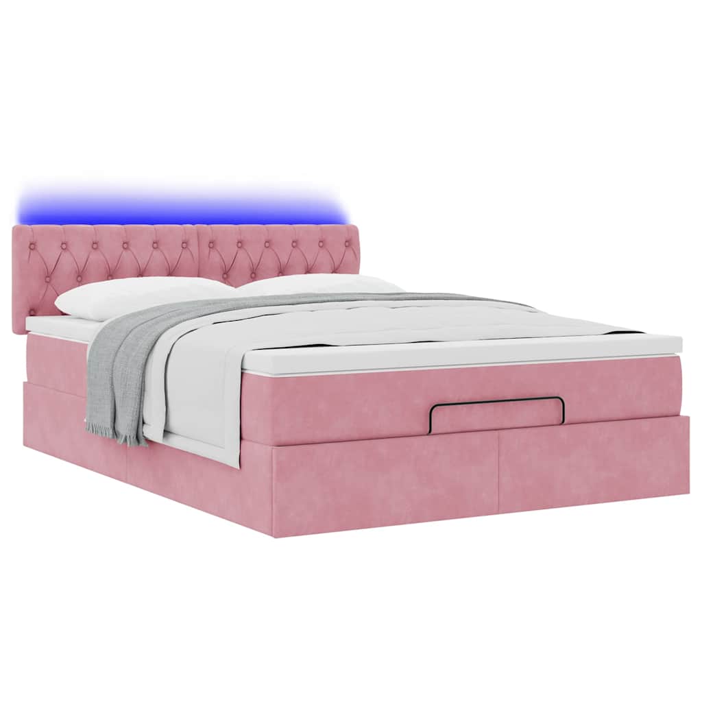 Ottoman bed met matras en LED's 140x200cm fluweel roze is nu te koop bij PeponiXL, paradijselijk wonen!