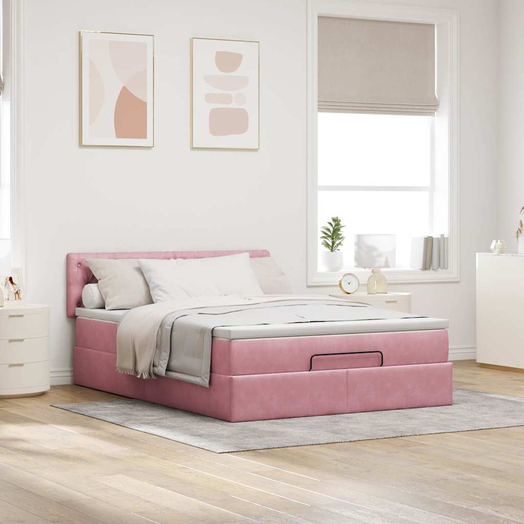 Ottoman bed met matras en LED's 140x200cm fluweel roze is nu te koop bij PeponiXL, paradijselijk wonen!