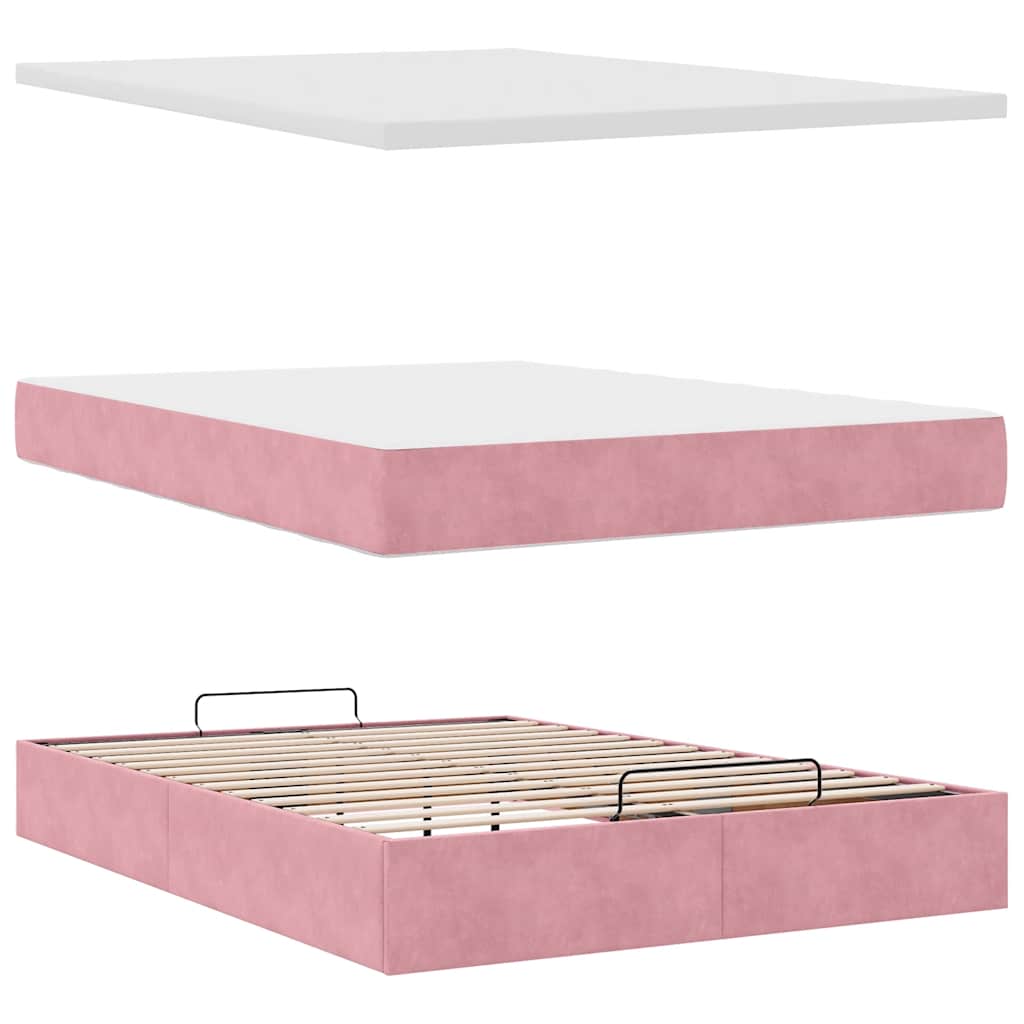 Ottoman bed met matras en LED's 140x200cm fluweel roze is nu te koop bij PeponiXL, paradijselijk wonen!