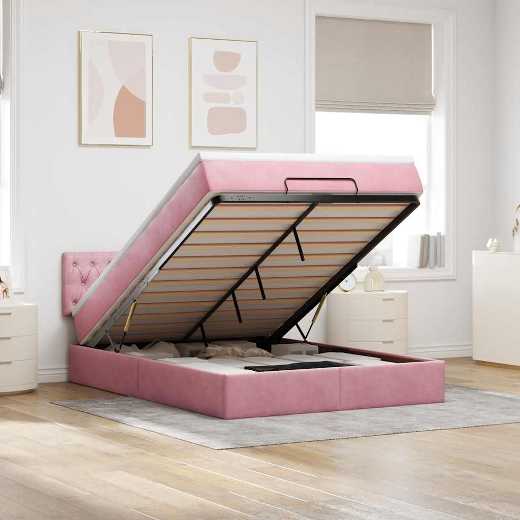 Ottoman bed met matras en LED's 140x200cm fluweel roze is nu te koop bij PeponiXL, paradijselijk wonen!