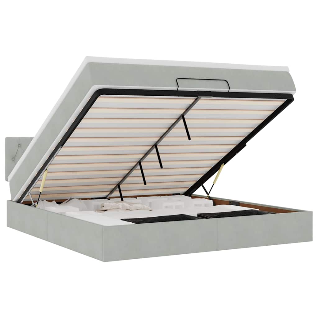 Ottoman bed met matras en LED's 160x200cm fluweel lichtgrijs is nu te koop bij PeponiXL, paradijselijk wonen!