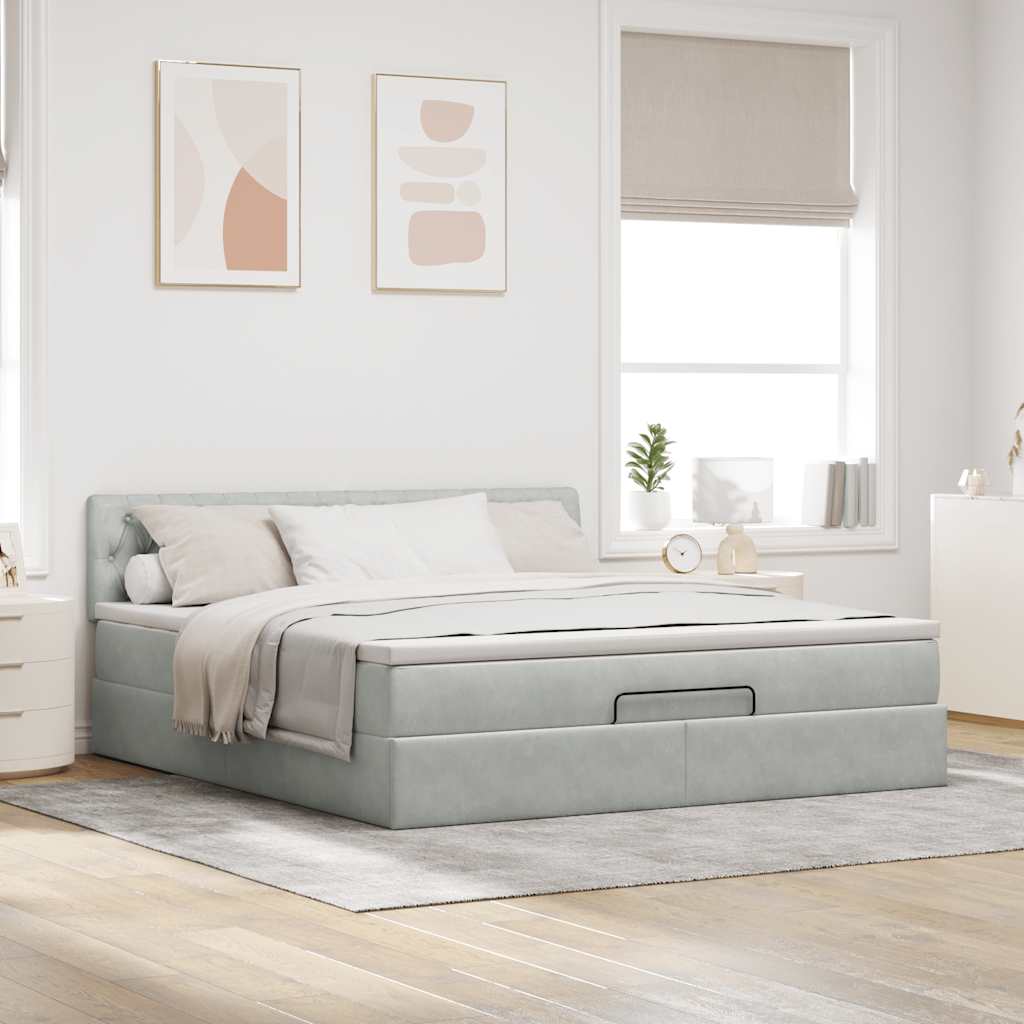 Ottoman bed met matras en LED's 160x200cm fluweel lichtgrijs is nu te koop bij PeponiXL, paradijselijk wonen!