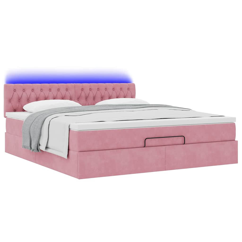 Ottoman bed met matras en LED's 160x200cm fluweel roze is nu te koop bij PeponiXL, paradijselijk wonen!