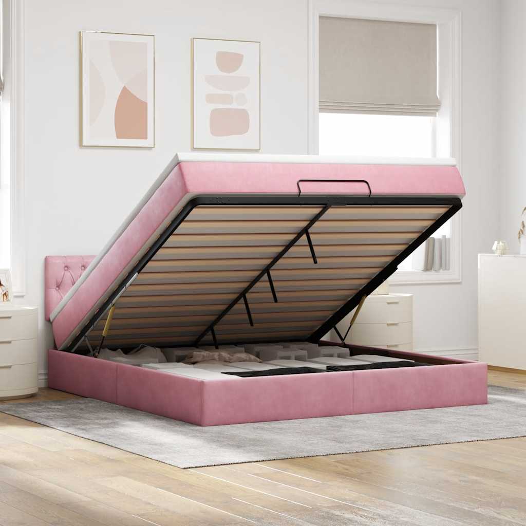 Ottoman bed met matras en LED's 160x200cm fluweel roze is nu te koop bij PeponiXL, paradijselijk wonen!