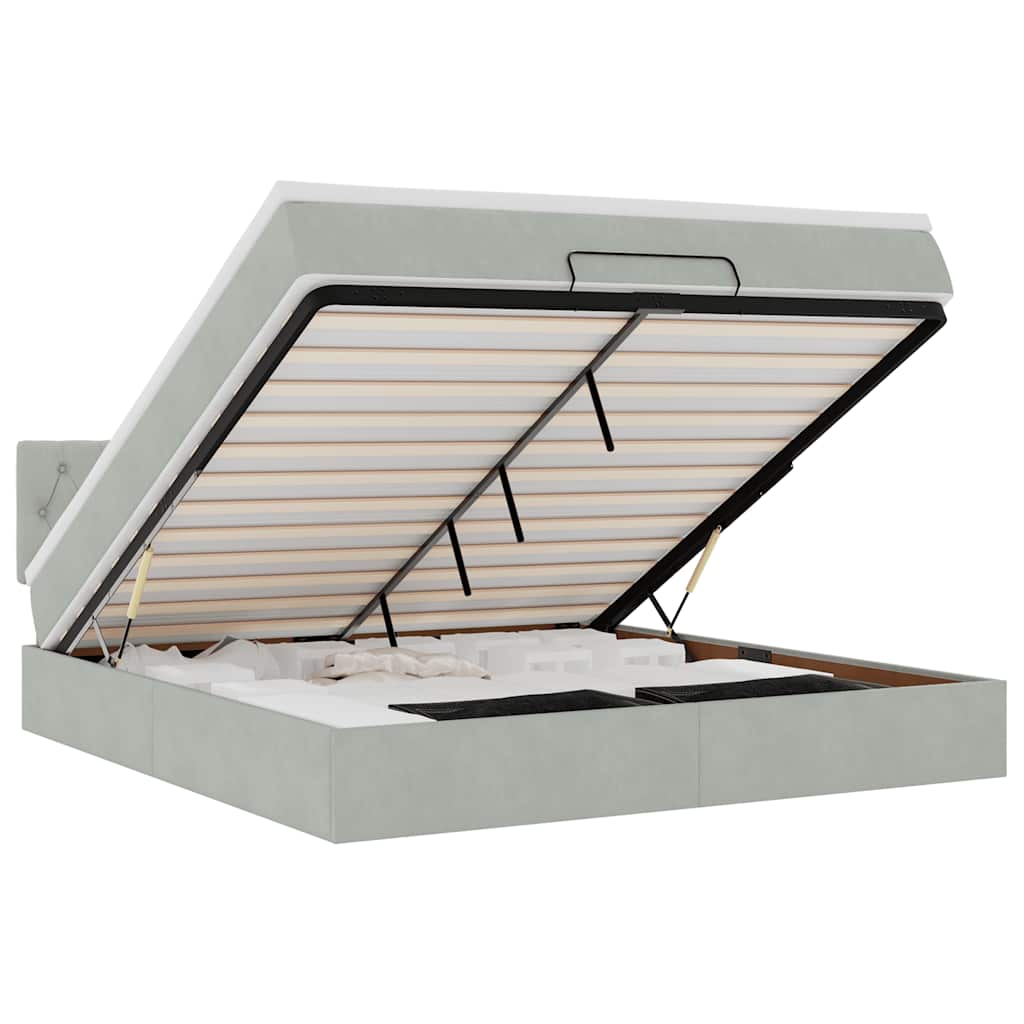 Ottoman bed met matras en LED's 180x200cm fluweel lichtgrijs is nu te koop bij PeponiXL, paradijselijk wonen!