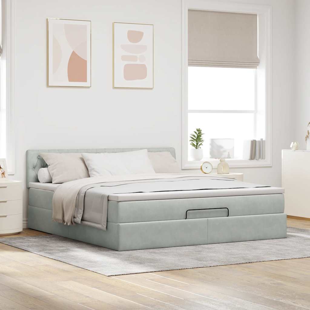 Ottoman bed met matras en LED's 180x200cm fluweel lichtgrijs is nu te koop bij PeponiXL, paradijselijk wonen!