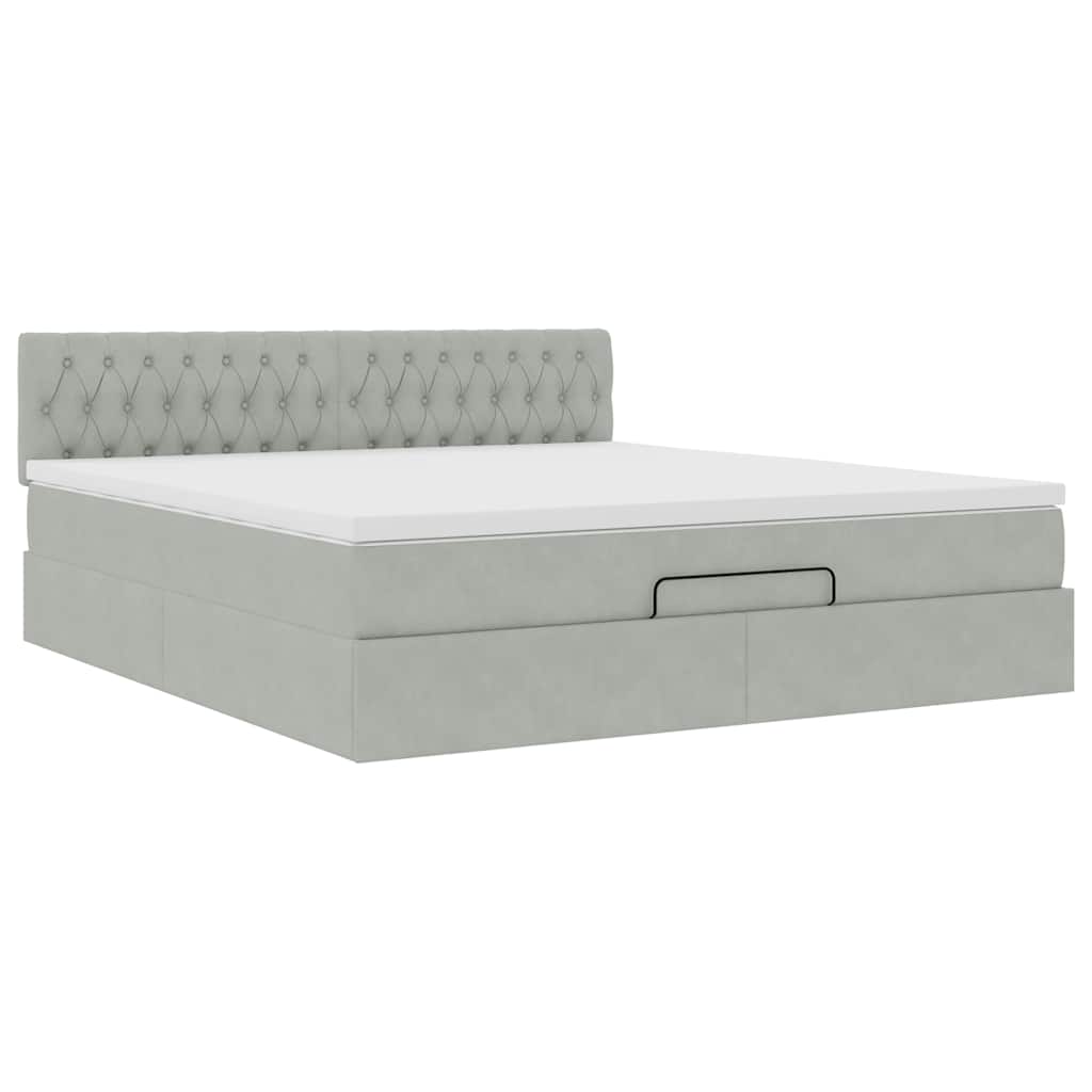 Ottoman bed met matras en LED's 180x200cm fluweel lichtgrijs is nu te koop bij PeponiXL, paradijselijk wonen!