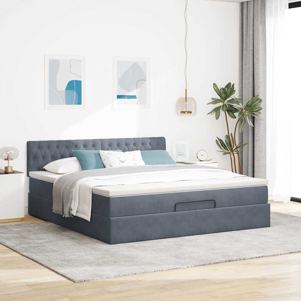 Ottoman bed met matras en LED's 180x200cm fluweel donkergrijs is nu te koop bij PeponiXL, paradijselijk wonen!