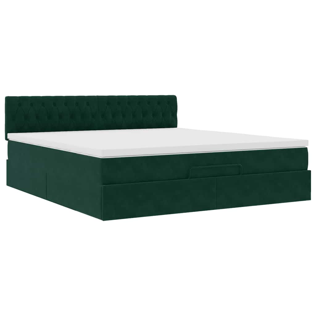 Ottoman bed met matras en LED's 180x200 cm fluweel donkergroen is nu te koop bij PeponiXL, paradijselijk wonen!
