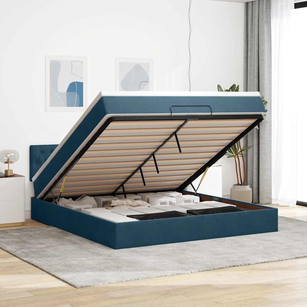 Ottoman bed met matras en LED's 180x200 cm fluweel donkerblauw is nu te koop bij PeponiXL, paradijselijk wonen!