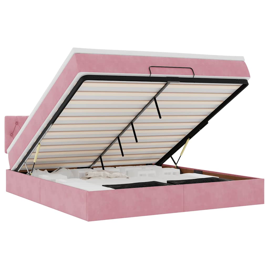 Bed poef met matras en LED's 180x200 cm fluweel roze is nu te koop bij PeponiXL, paradijselijk wonen!