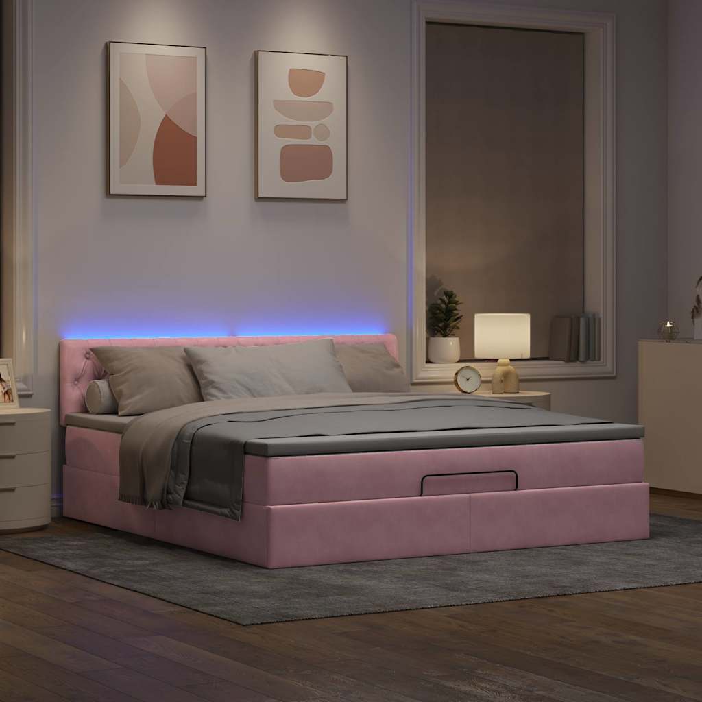 Bed poef met matras en LED's 180x200 cm fluweel roze is nu te koop bij PeponiXL, paradijselijk wonen!