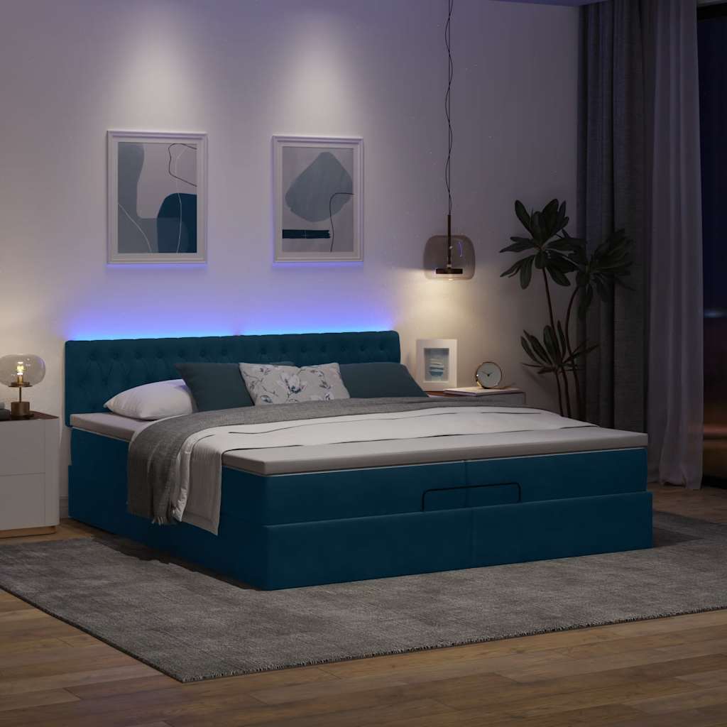 Bed poef met matrassen en leds 200x200 cm fluweel donkerblauw is nu te koop bij PeponiXL, paradijselijk wonen!