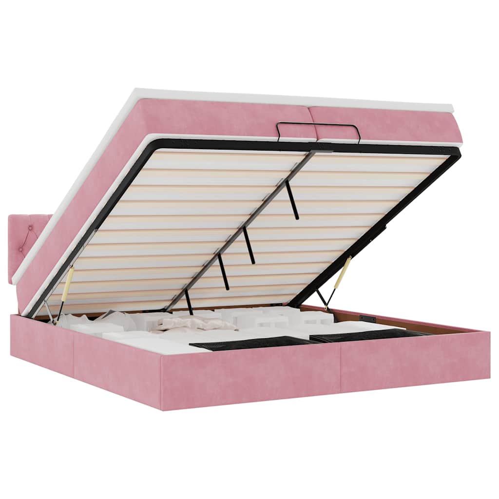 Ottoman bed met matrassen en LED's 200x200cm fluweel roze