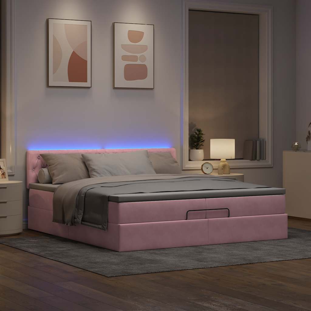 Ottoman bed met matrassen en LED's 200x200cm fluweel roze