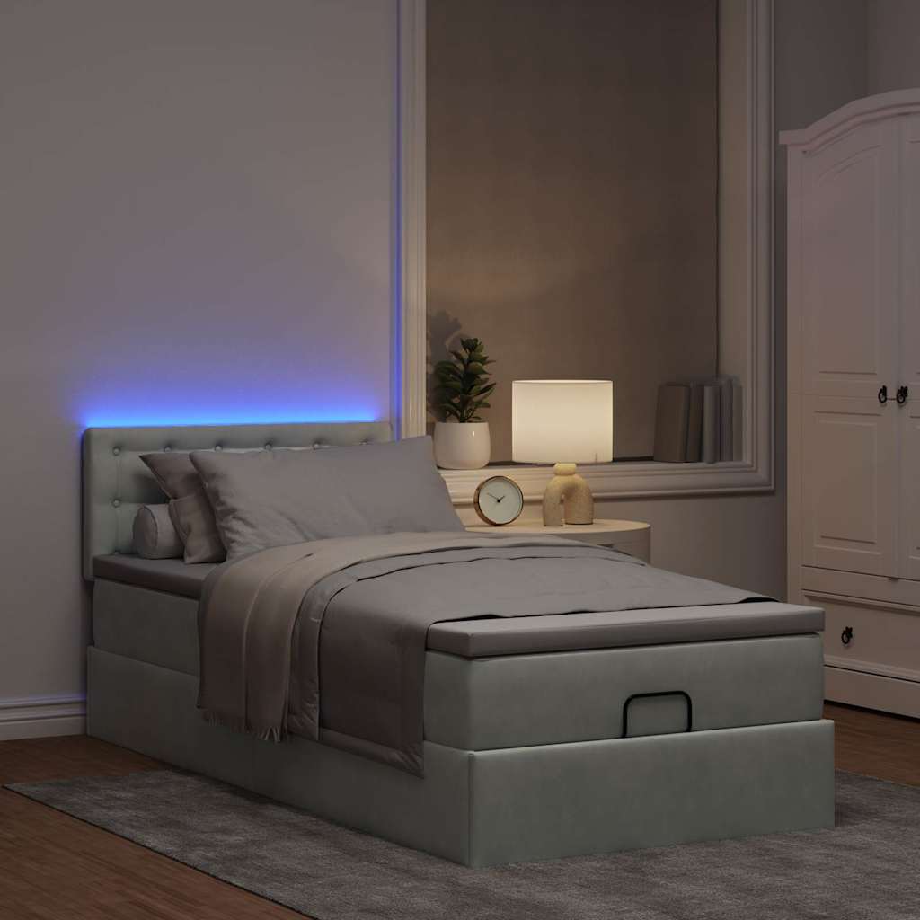 Ottoman bed met matras en LED's 90x190cm fluweel lichtgrijs is nu te koop bij PeponiXL, paradijselijk wonen!