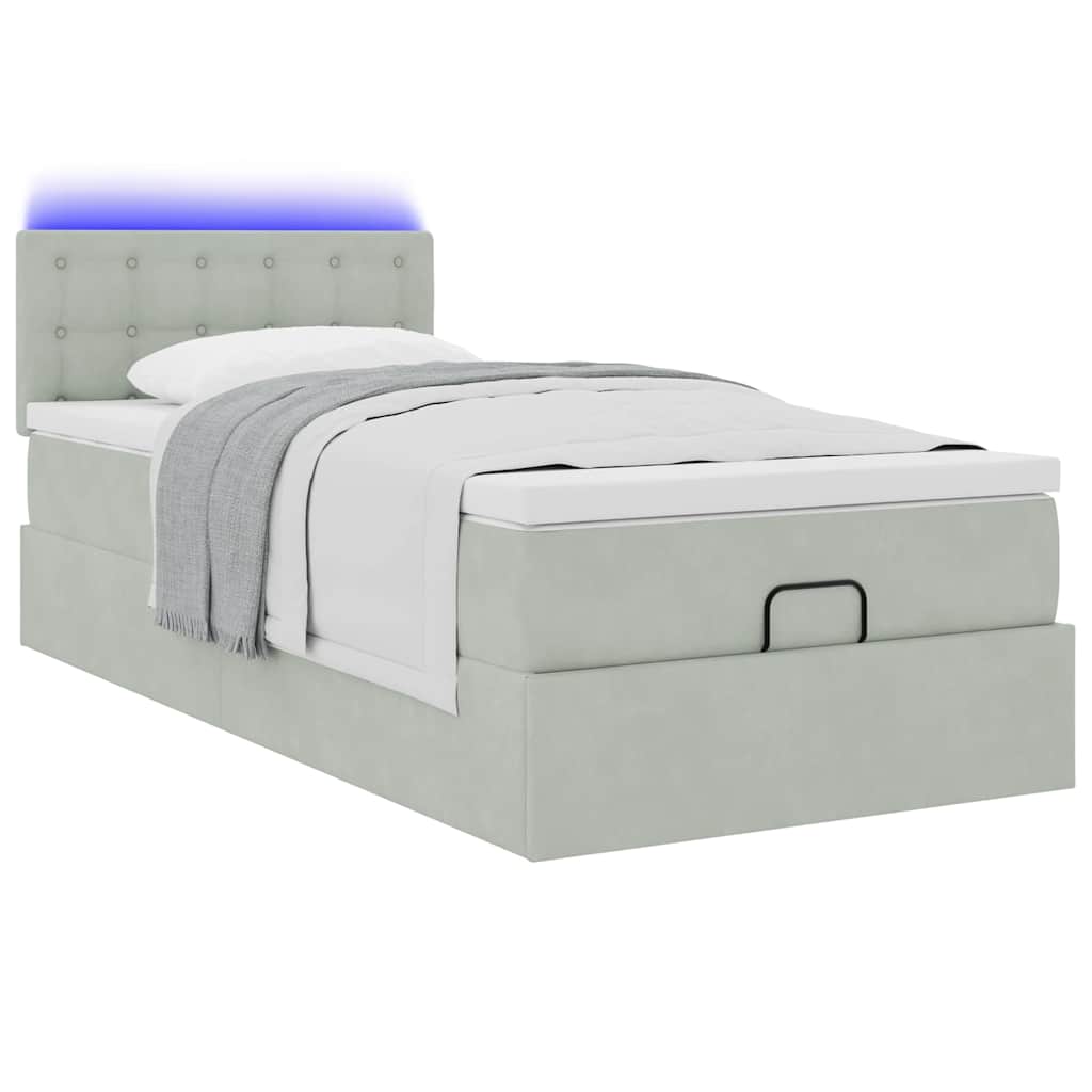 Ottoman bed met matras en LED's 90x190cm fluweel lichtgrijs is nu te koop bij PeponiXL, paradijselijk wonen!