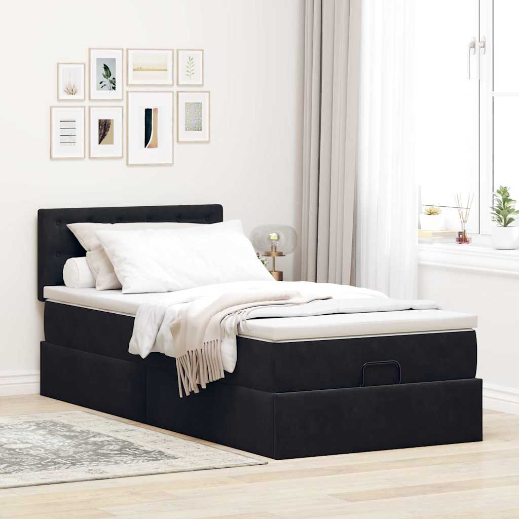 Ottoman bed met matras en LED's 90x190cm fluweel zwart is nu te koop bij PeponiXL, paradijselijk wonen!