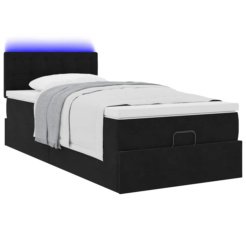 Ottoman bed met matras en LED's 90x190cm fluweel zwart is nu te koop bij PeponiXL, paradijselijk wonen!
