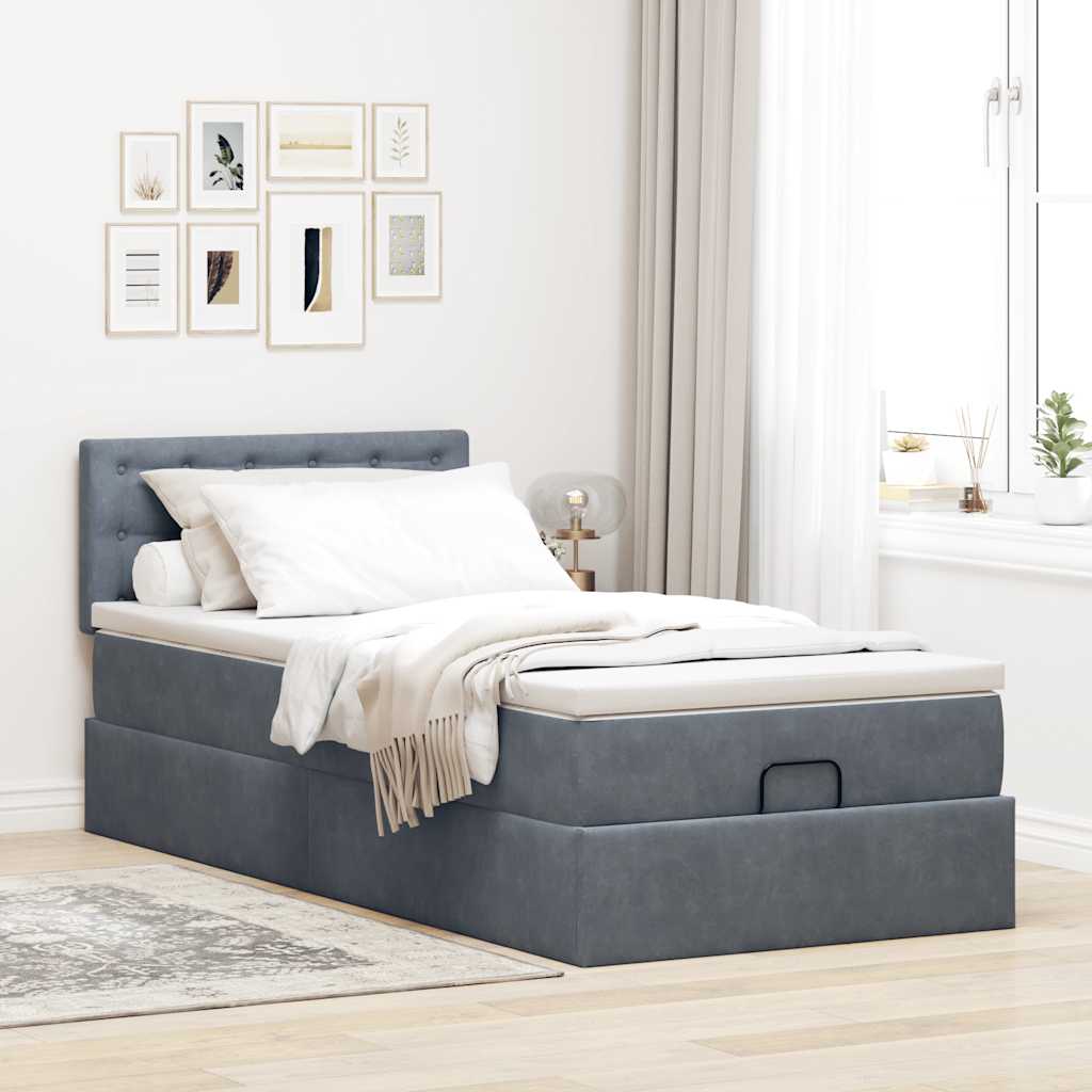 Ottoman bed met matras en LED's 90x200cm fluweel donkergrijs is nu te koop bij PeponiXL, paradijselijk wonen!