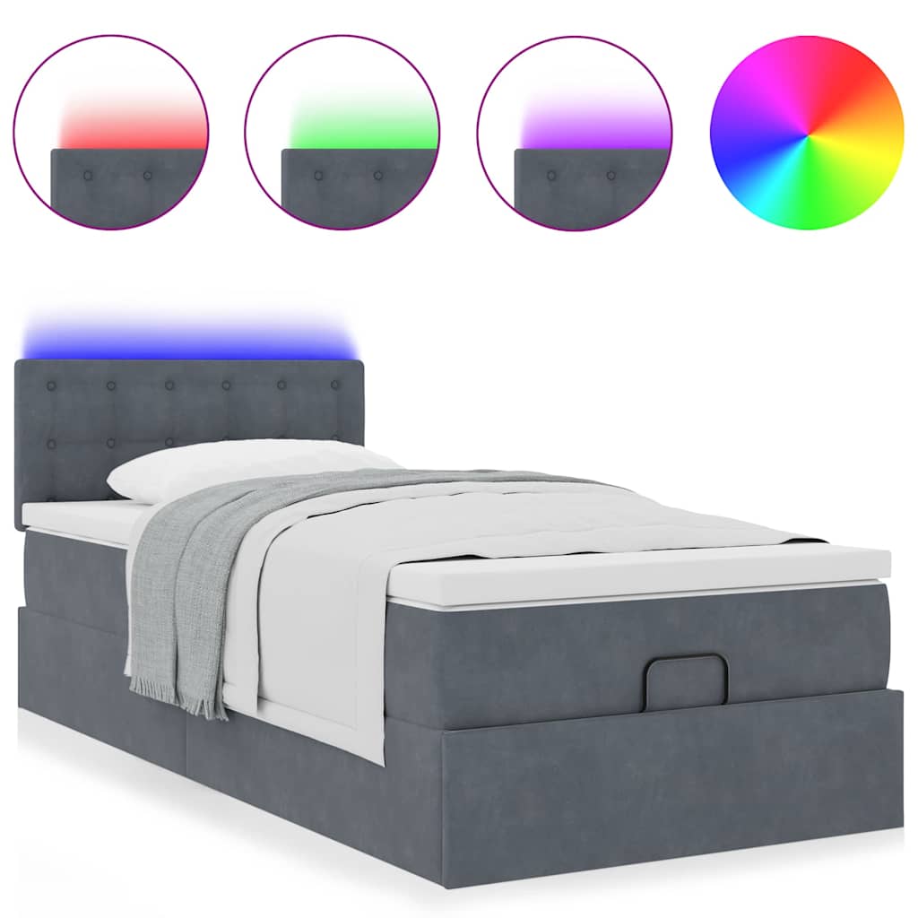 Ottoman bed met matras en LED's 90x200cm fluweel donkergrijs is nu te koop bij PeponiXL, paradijselijk wonen!