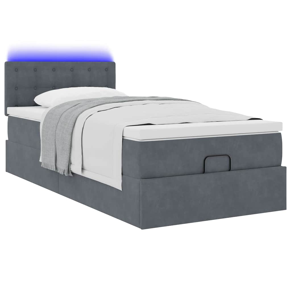 Ottoman bed met matras en LED's 90x200cm fluweel donkergrijs is nu te koop bij PeponiXL, paradijselijk wonen!