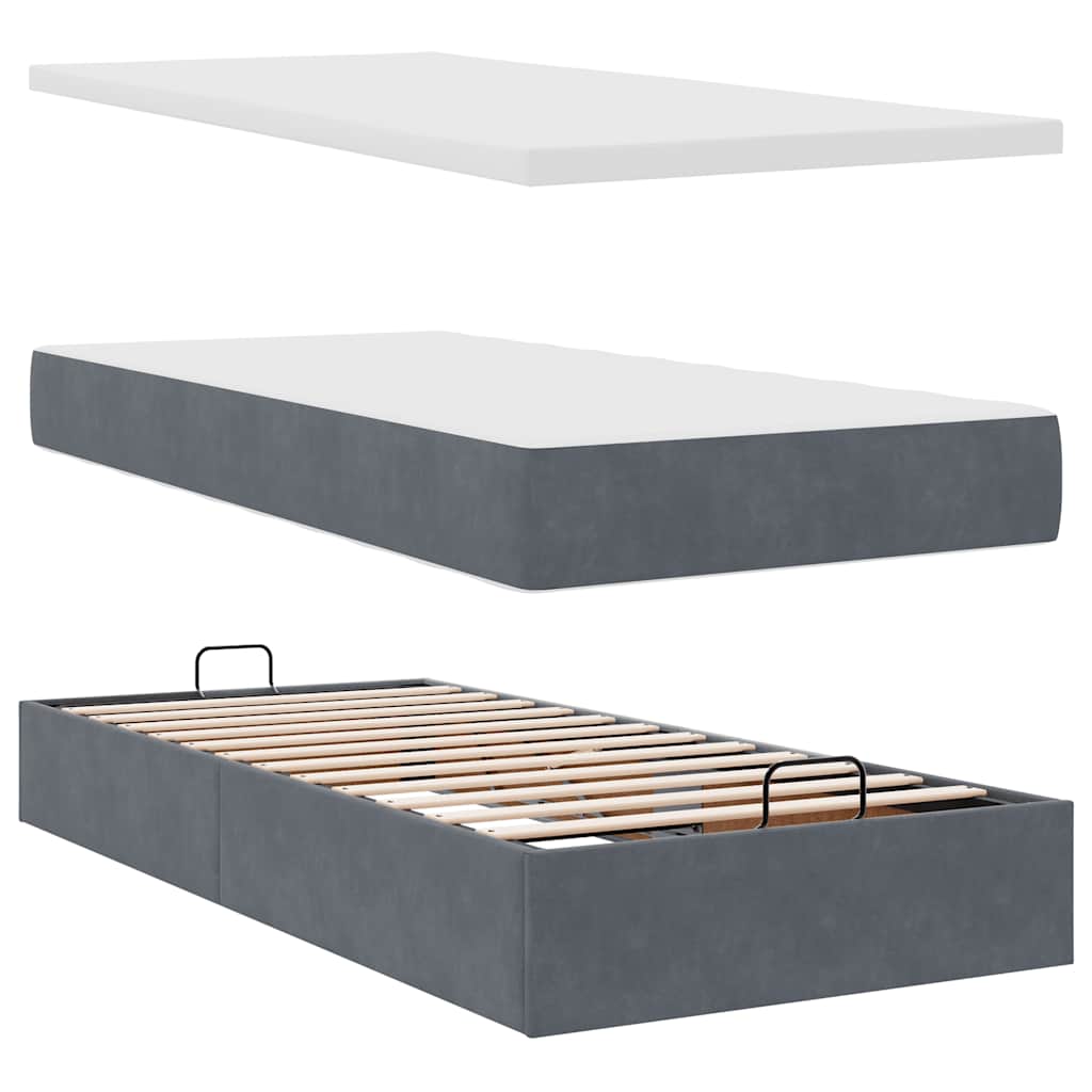 Ottoman bed met matras en LED's 90x200cm fluweel donkergrijs is nu te koop bij PeponiXL, paradijselijk wonen!