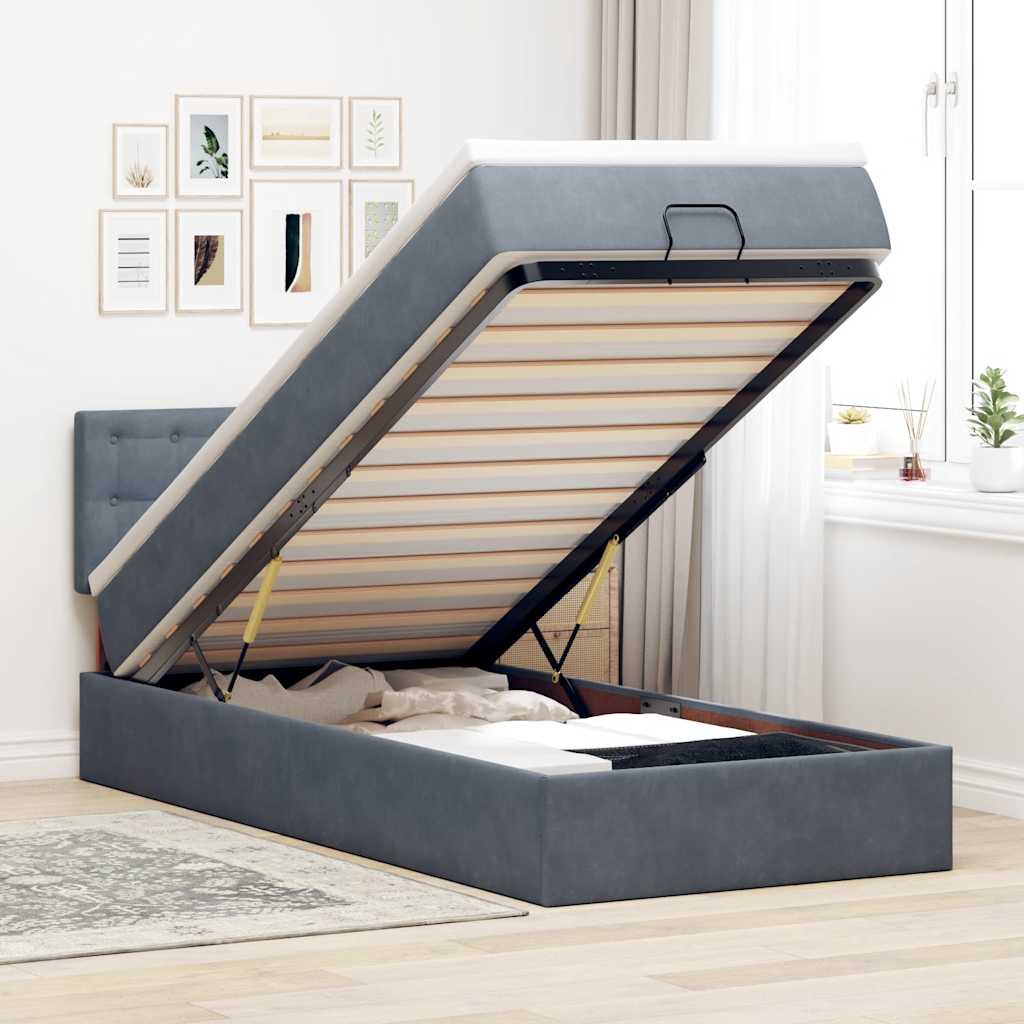 Ottoman bed met matras en LED's 90x200cm fluweel donkergrijs is nu te koop bij PeponiXL, paradijselijk wonen!