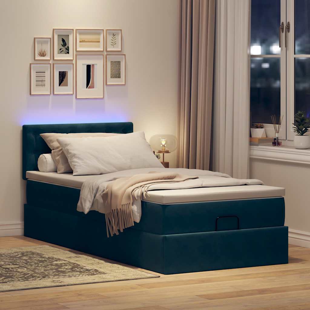 Ottoman bed met matras en LED's 90x200cm fluweel donkerblauw is nu te koop bij PeponiXL, paradijselijk wonen!