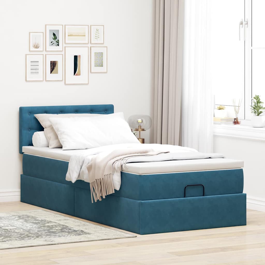 Ottoman bed met matras en LED's 90x200cm fluweel donkerblauw is nu te koop bij PeponiXL, paradijselijk wonen!