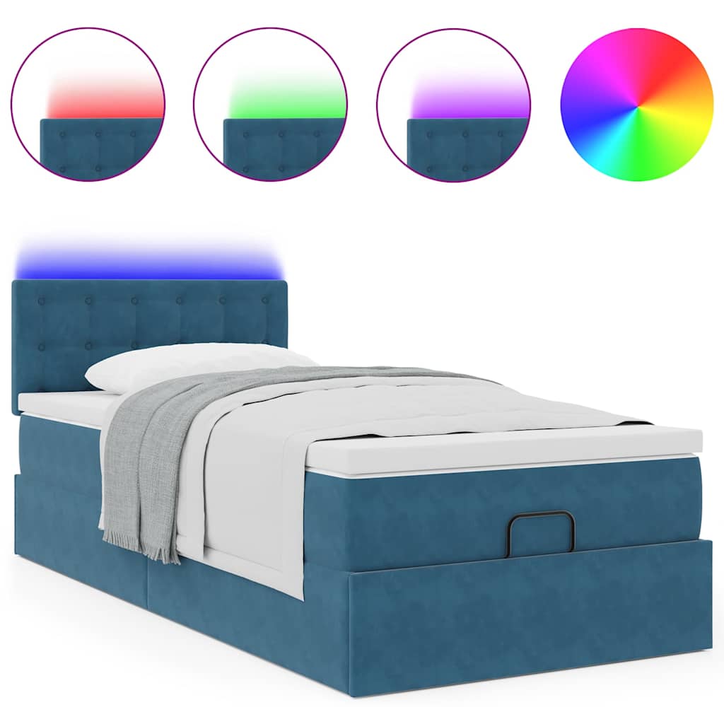 Ottoman bed met matras en LED's 90x200cm fluweel donkerblauw is nu te koop bij PeponiXL, paradijselijk wonen!